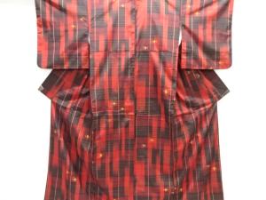 格子に絣柄織り出し本場大島紬着物アンサンブル